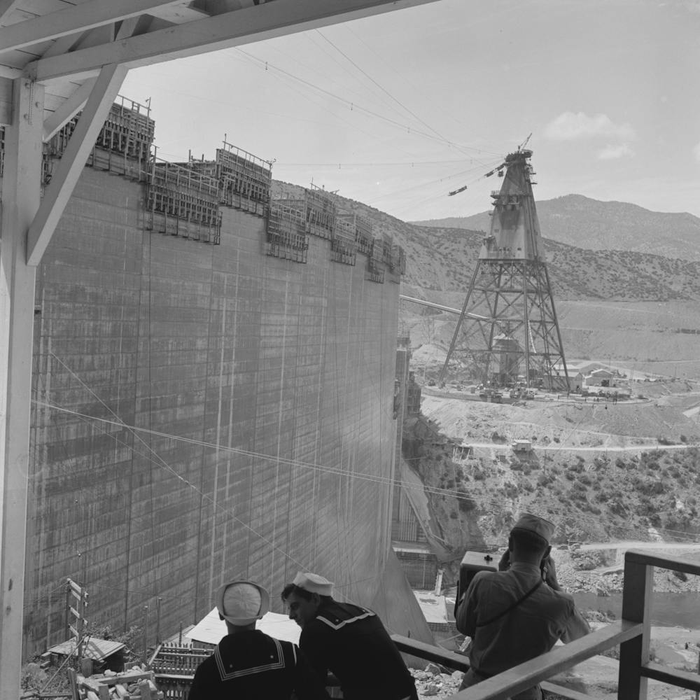 Untitled Photo, Possibly Related To Shasta Dam, Shasta County, California,Sailors Watching Construction Work On