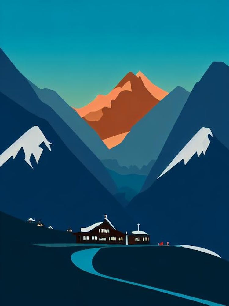 Andermatt, Switzerland Modern Illustration Skiing Poster