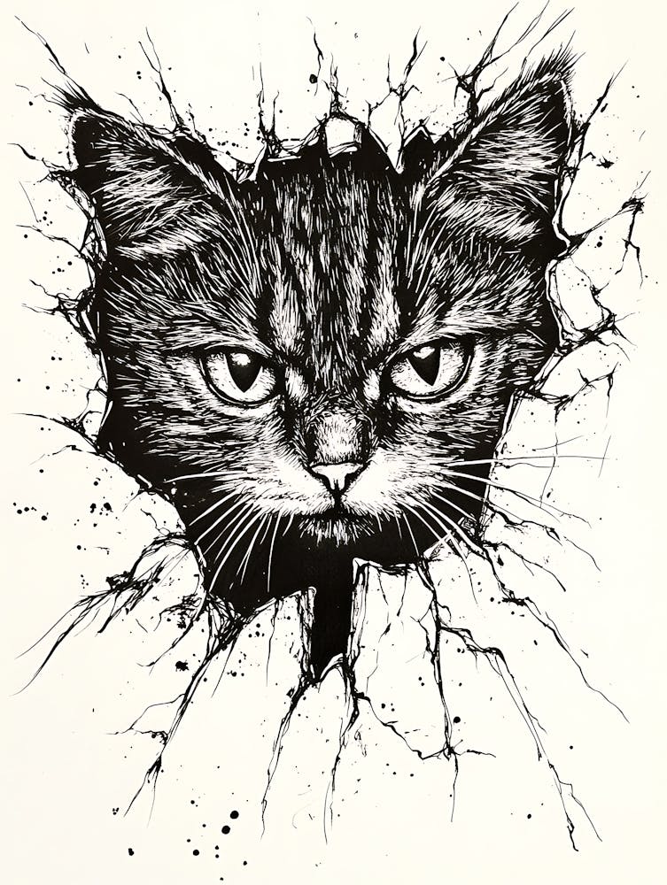 Angry Cat Watching from Wall Hole 11