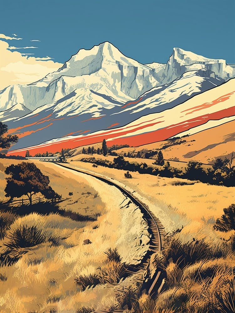 W Trek Chile Vintage Travel Illustration