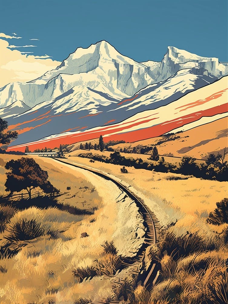 W Trek Chile Vintage Travel Illustration