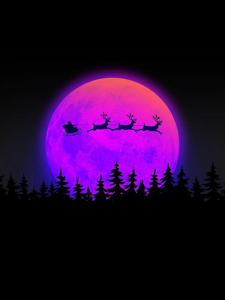 Santa Claus Flying Over The Moon
