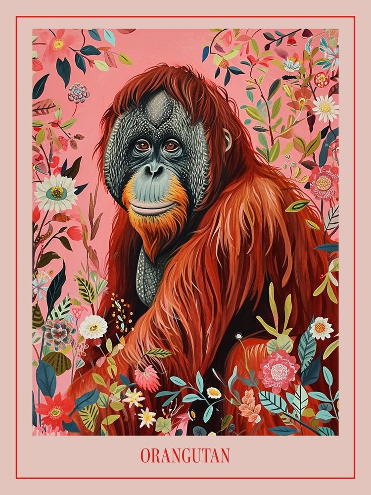 Floral Animal Painting Orangutan 1 Poster