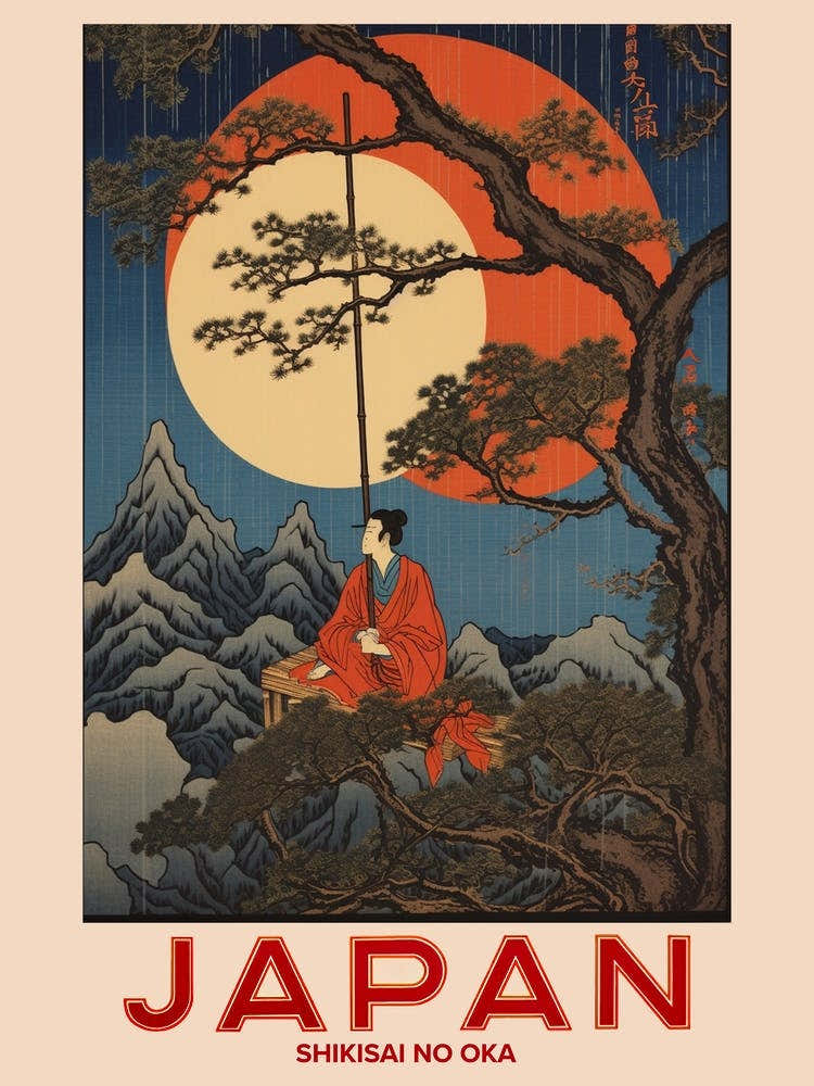 Shikisai No Oka, Visit Japan Vintage Travel Art 1