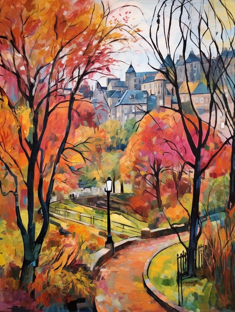 Autumn City Park Painting Princes Street Gardens Edinburgh 2