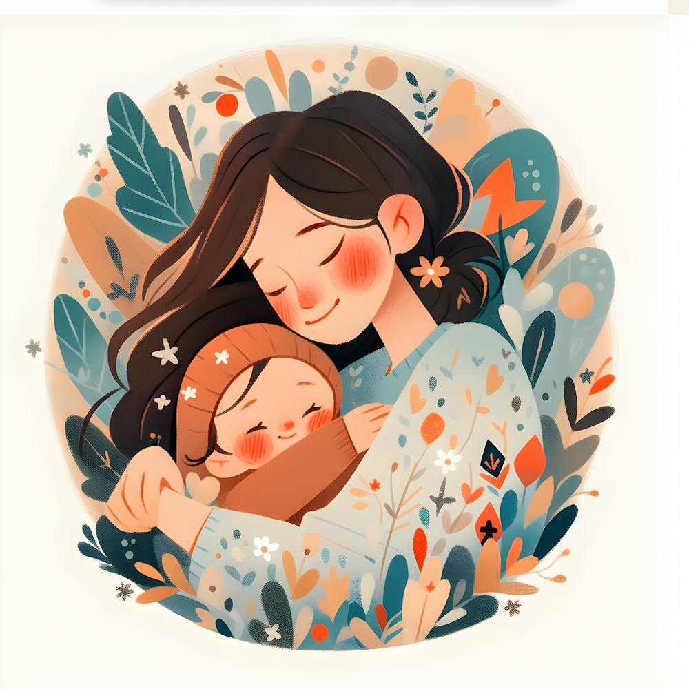 Embrace Of Love Mom And Baby Watercolor Style Art