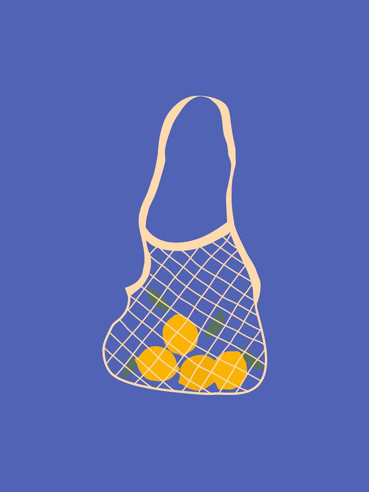 Bag With Lemons Blue Background