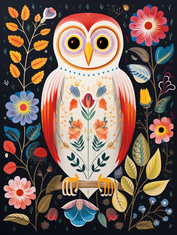Scandinavian Bird Illustration Barn Owl 2