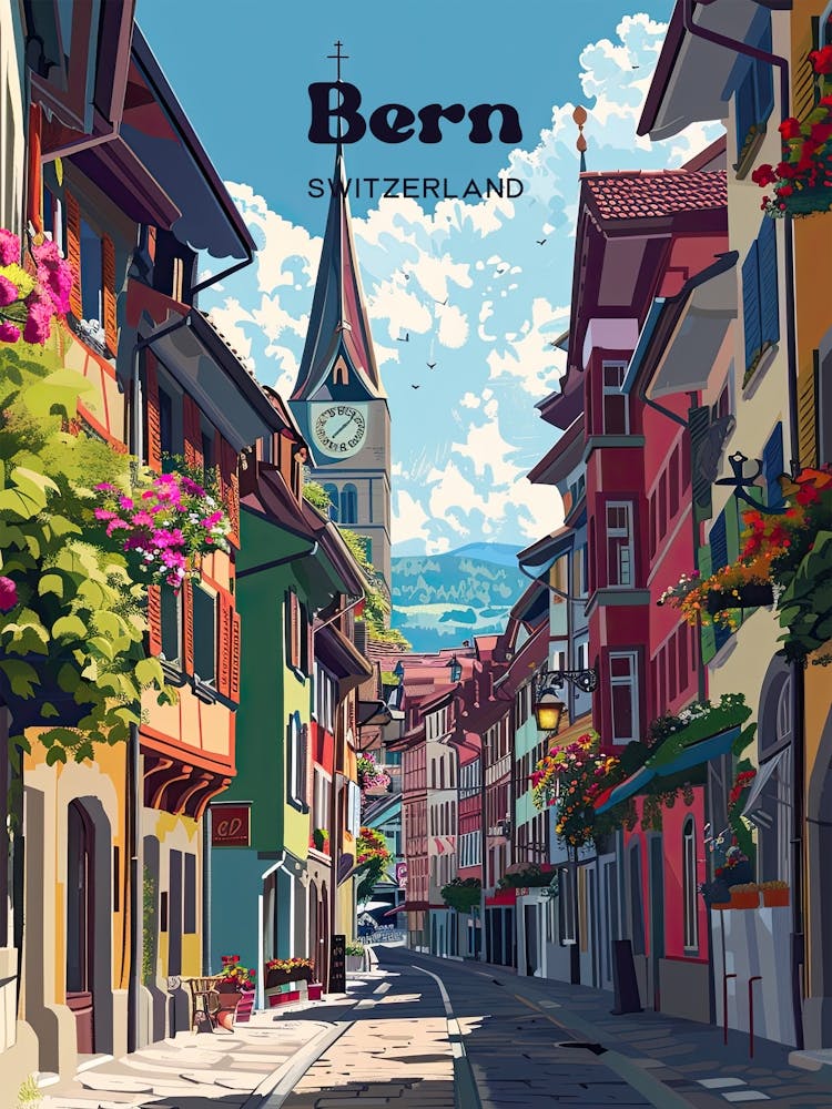 Bern Switzerland Streetview Travel Art