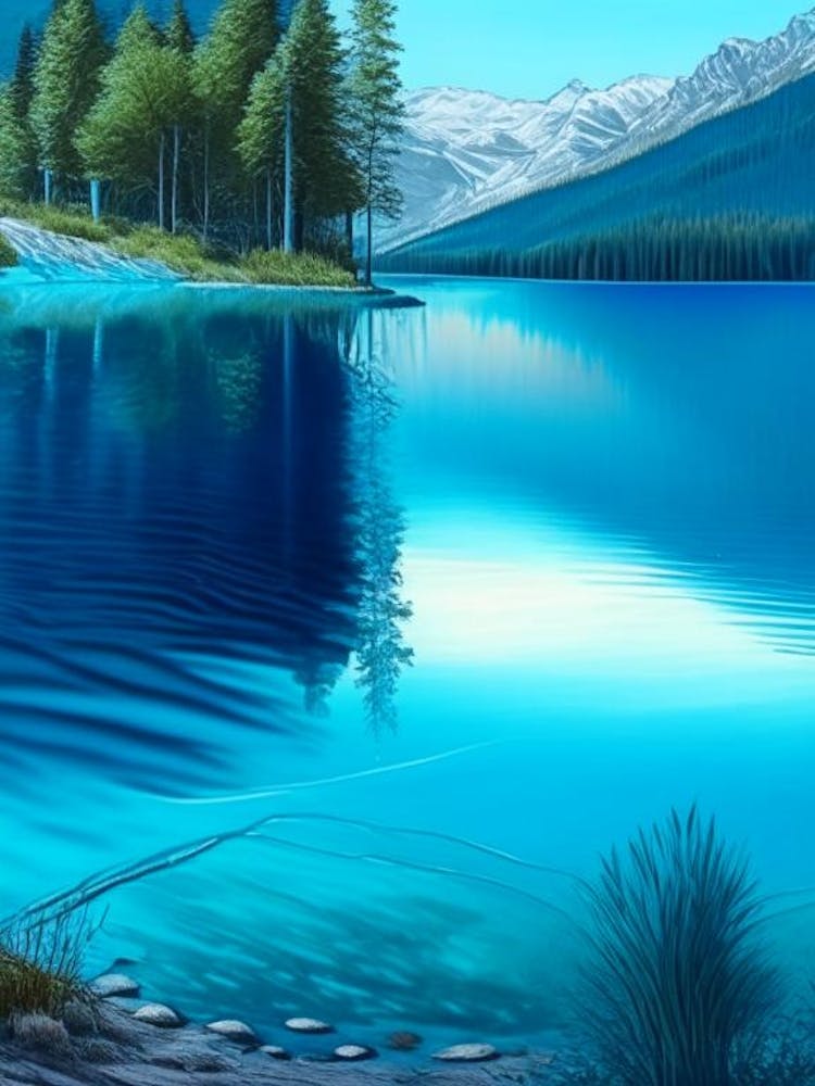 Crystal Clear Blue Lake Landscapes Waterscape Crayon 2