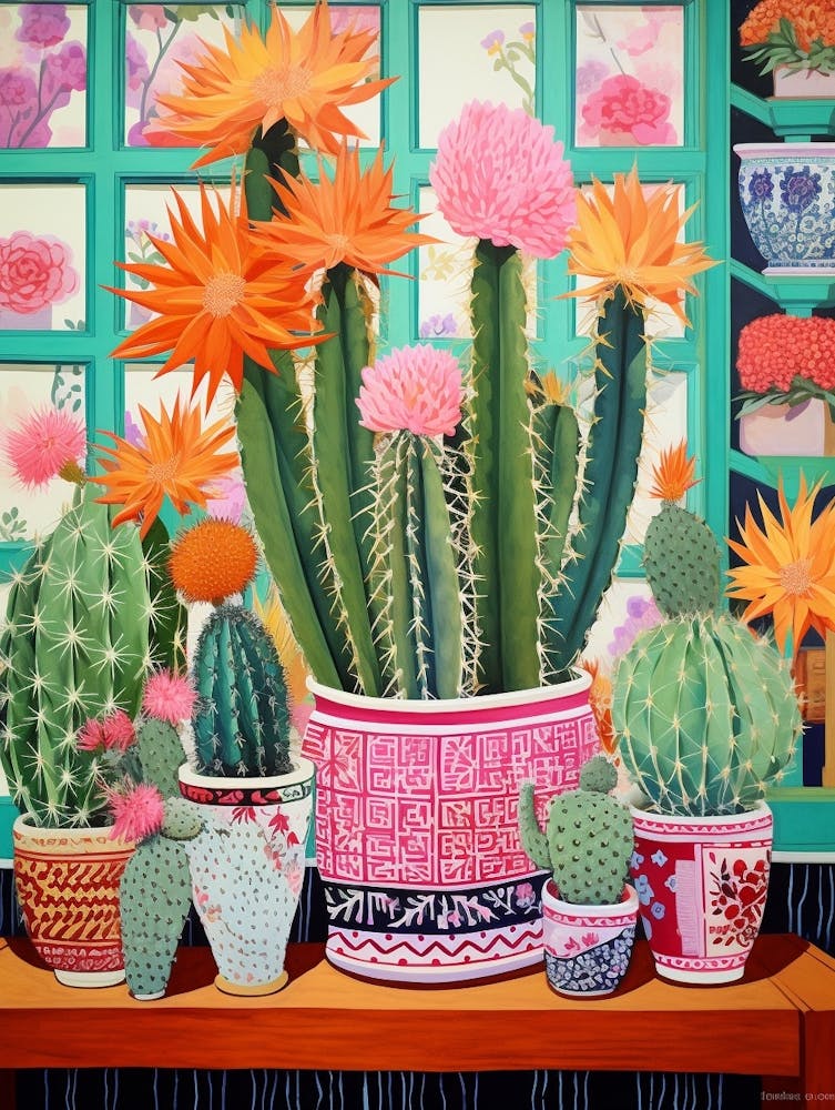Cactus Painting Maximalist Still Life Carnegiea Gigantea Cactus  1