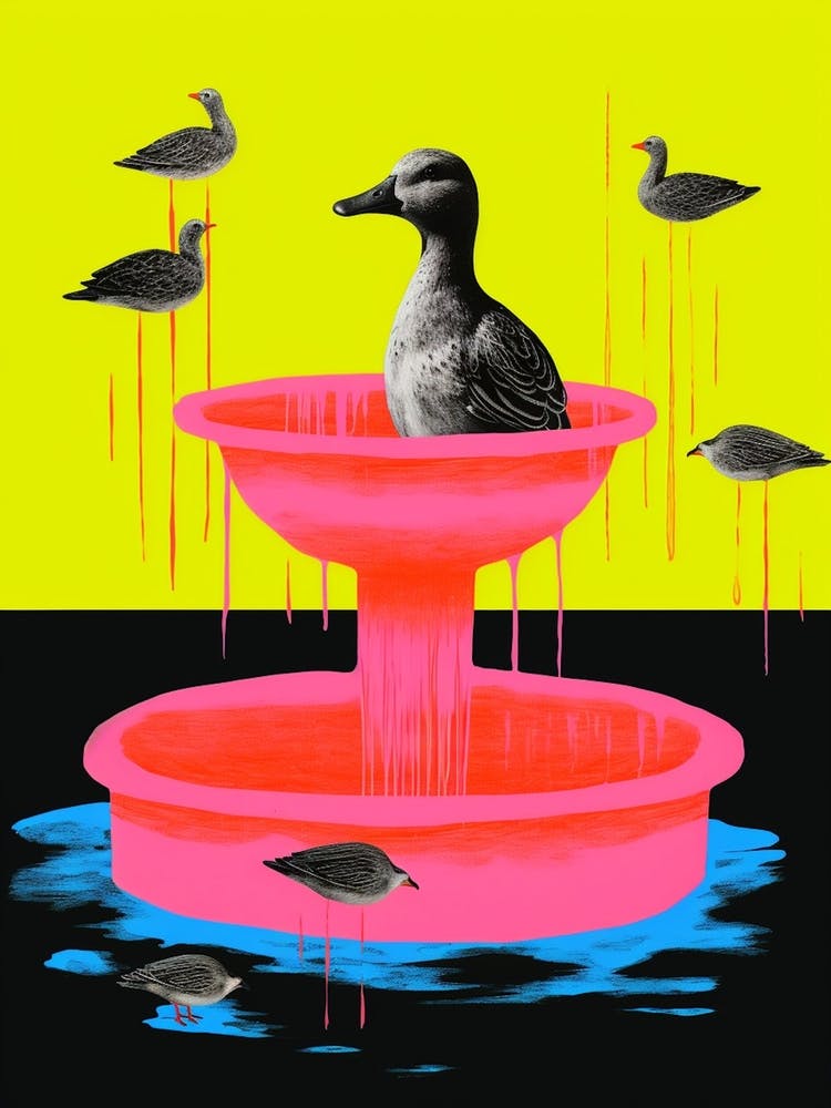 Abstract Vibrant Ducks In A Fountain