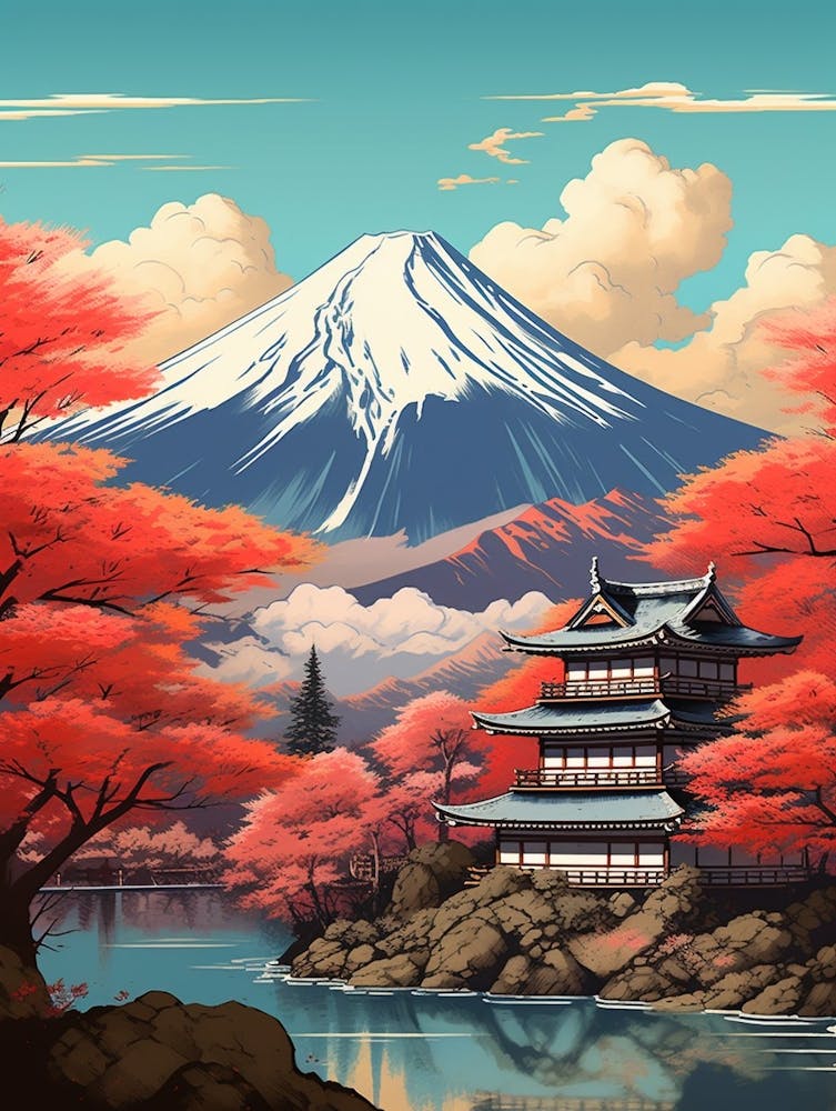 Mountains And Hot Springs Japanese Style Illustration 8