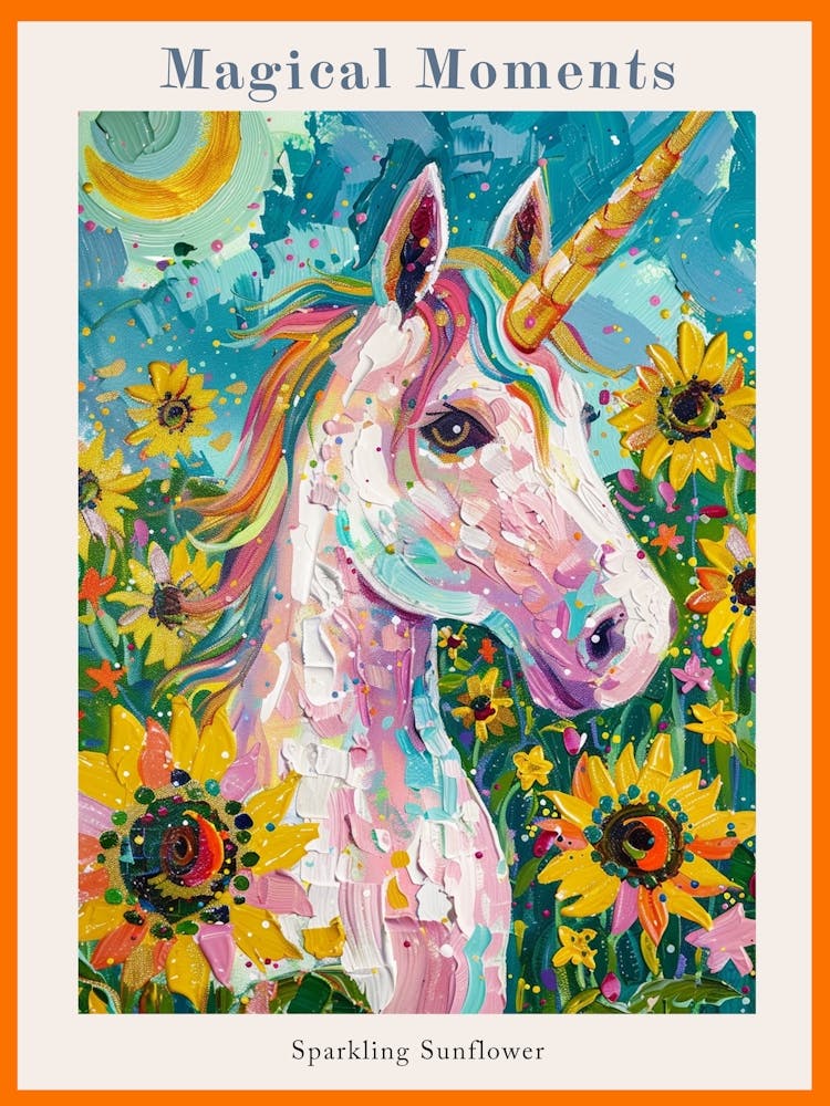 Unicorn In A Sunflower Field Brushstrokes 3 Poster