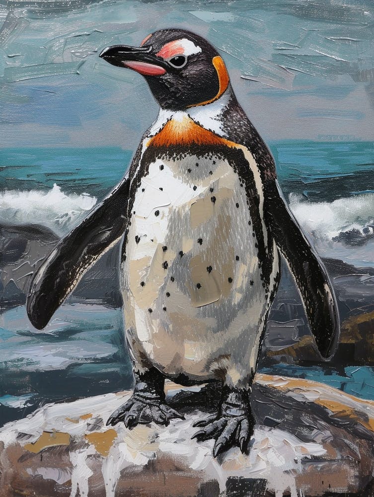Galapagos Penguin Livingston Island Colour Block Painting 6
