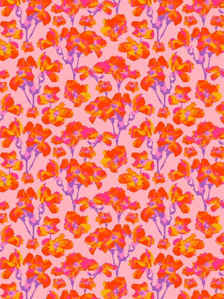 WILD ROSES Abstract Floral Summer Bright Rose Garden in Fuchsia Pink Orange Yellow Purple on Blush