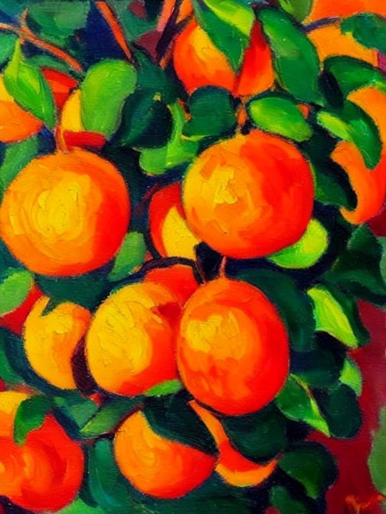 Tangerine 2 Fruit Vibrant Matisse Inspired Painting Fruit