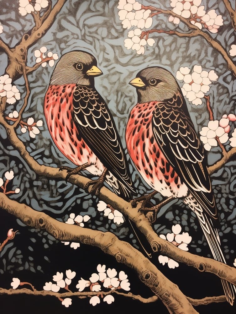 Deux Oiseaux Art Nouveau Affiche 5