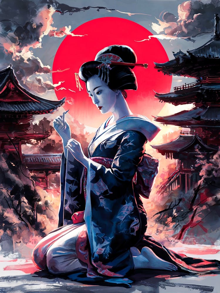Beautiful Japanese Geisha Girl Art Painting #2