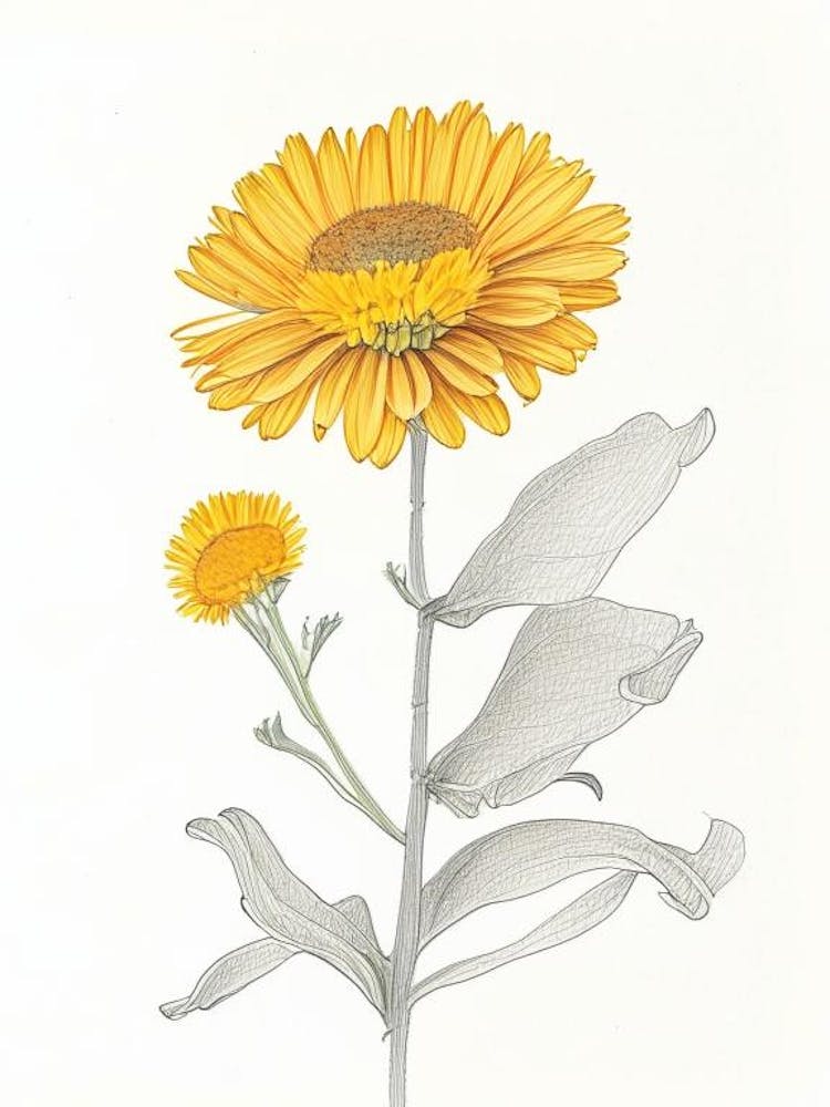 Calendula Floral Quentin Blake Inspired Illustration 1 Flower