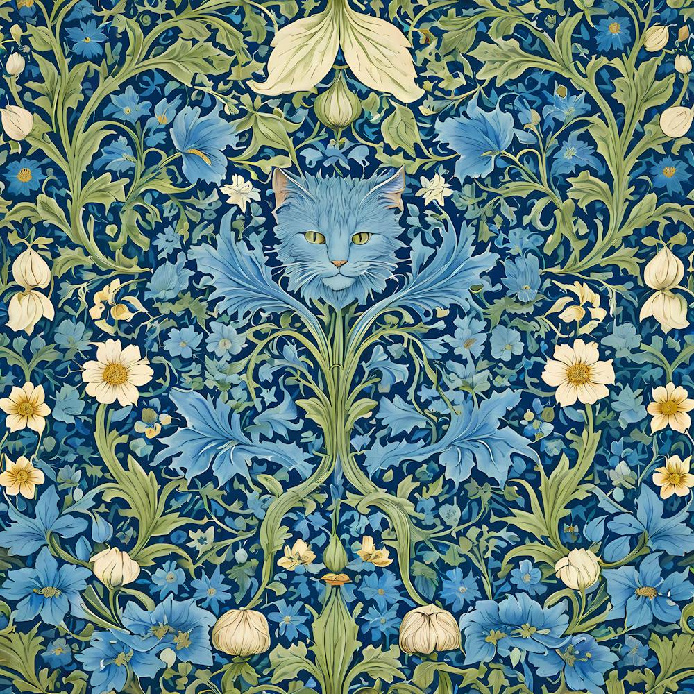 william morris Style Blue Cat