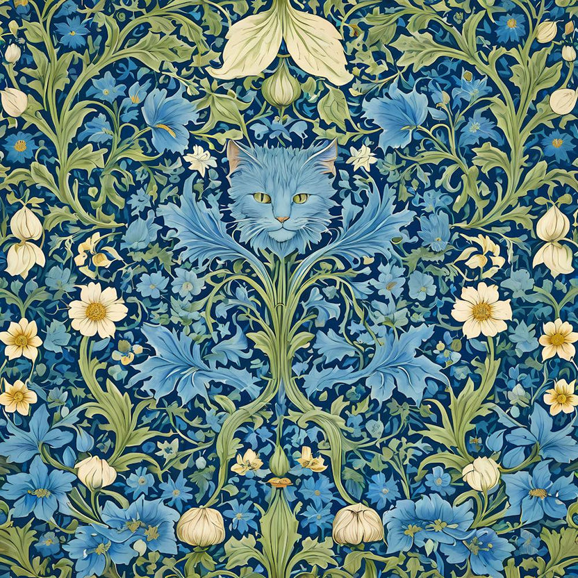 william morris Style Blue Cat