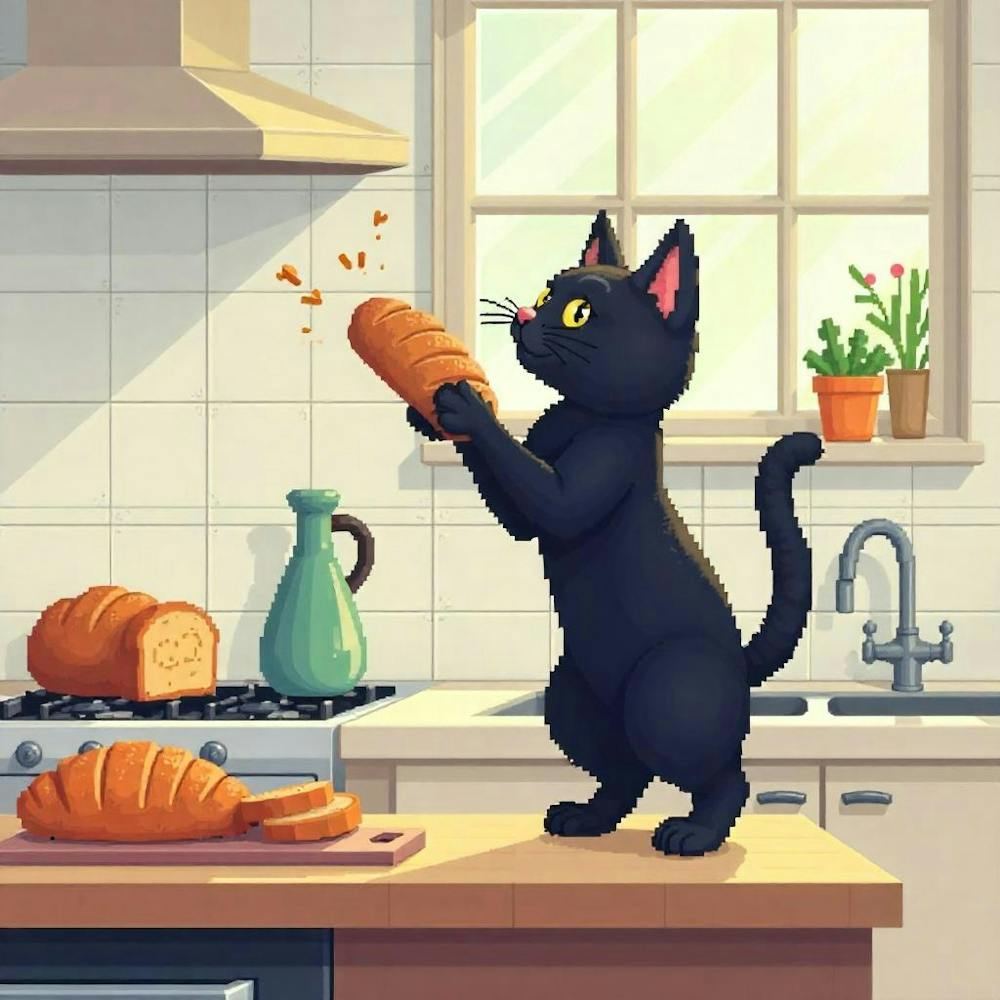 Black Cat In A Kitchen Funny Cat (1)