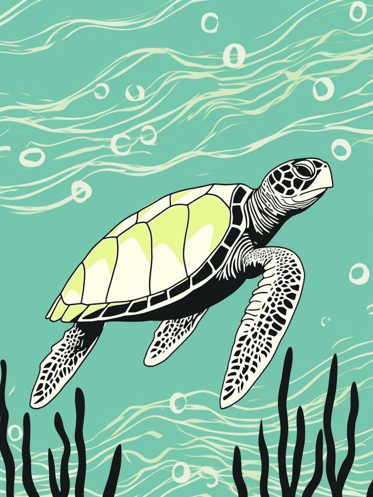 Simple Aqua Sea Turtle Illustration 1