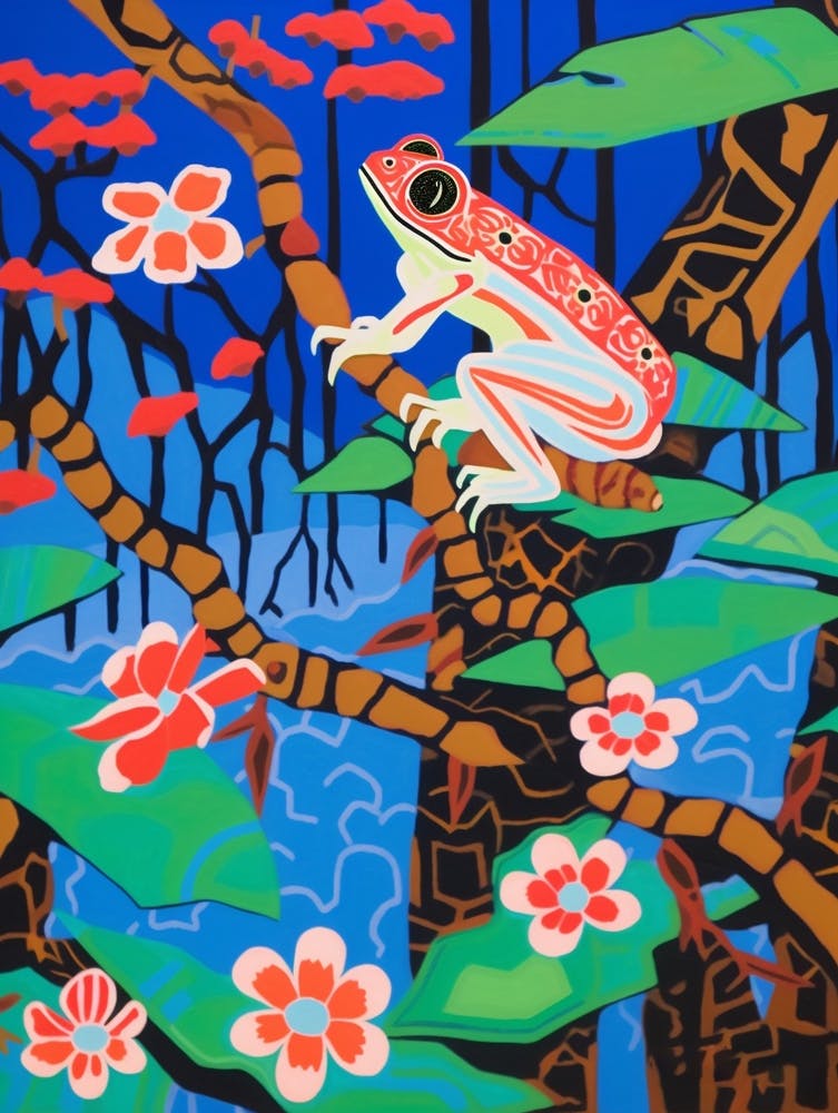 Maximalist Animal Painting Red Eyed Tree Frog 4