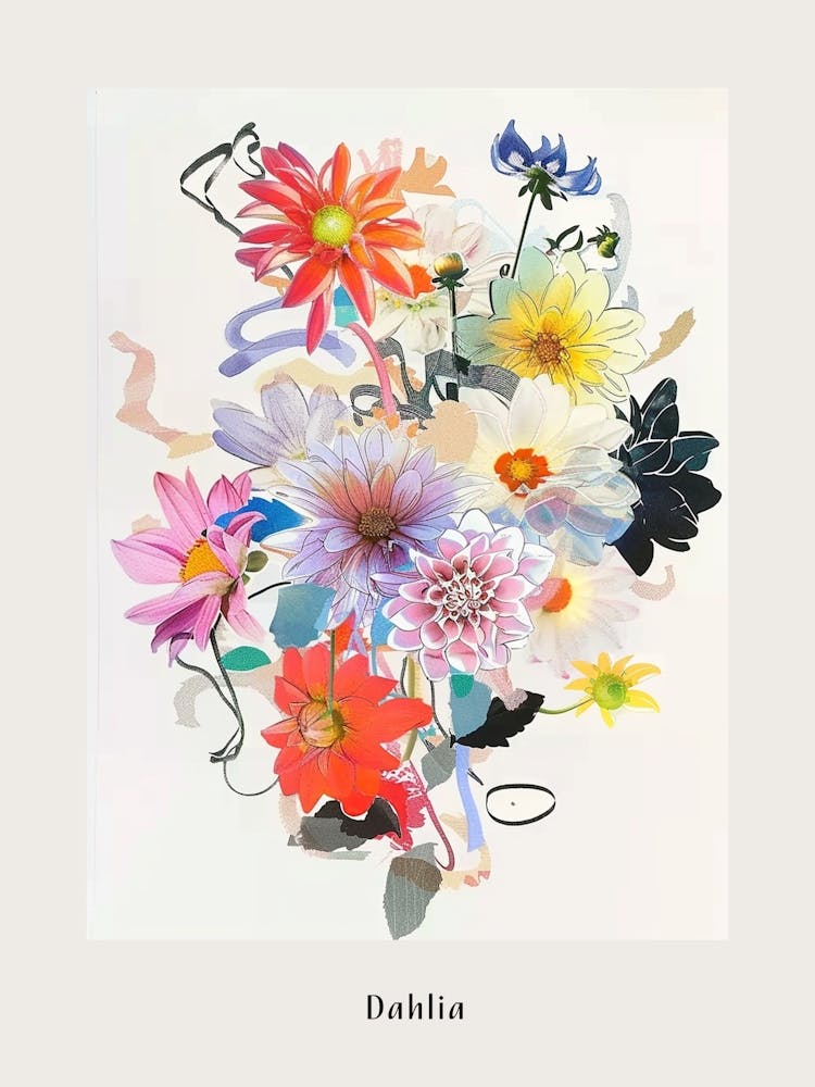 Dahlia Collage Flower Bouquet Poster