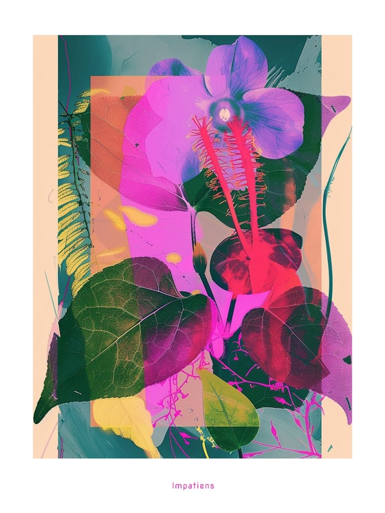 Impatiens 3 Neon Blumen Collage Poster