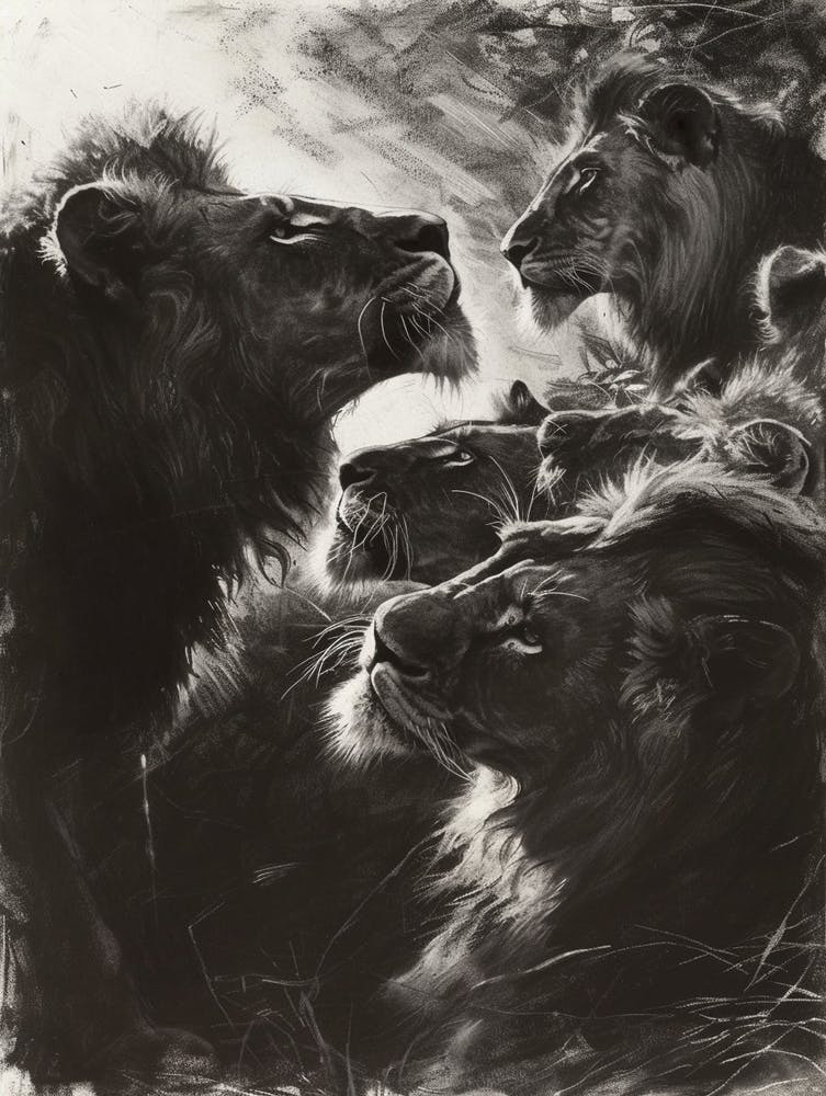 Barbary Lion Charcoal Drawing Interaction 3