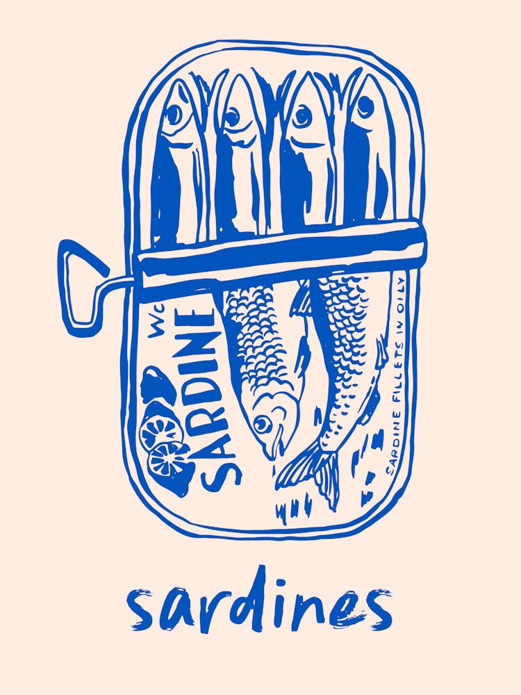 Blue Sardines Tin Print