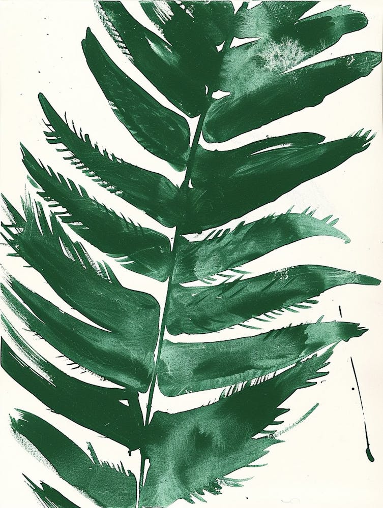 Peinture à l'Encre Verte d'une Fougère Épée 1