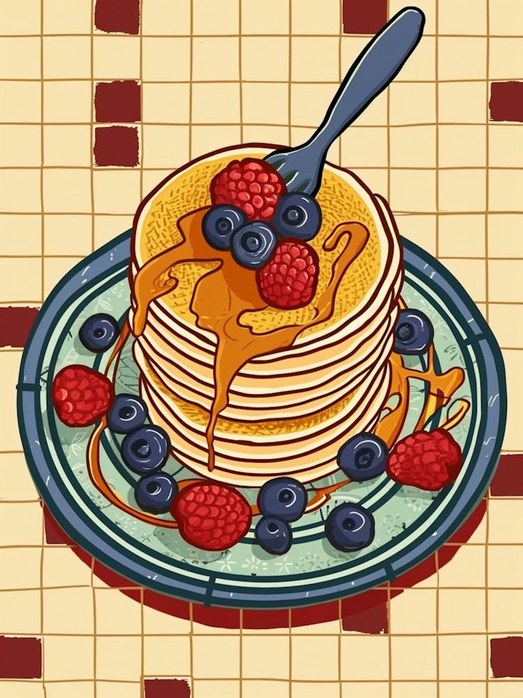 Pile de Pancakes Sur Un Fond Carrelé 2