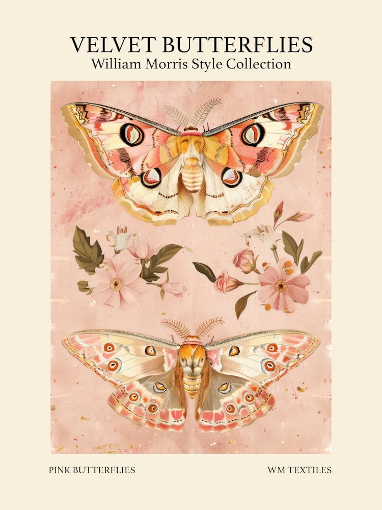 Velvet Butterflies Collection Pink Butterflies William Morris Style 9