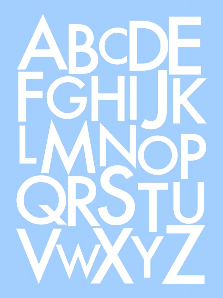 Alphabet on a Baby Blue Background