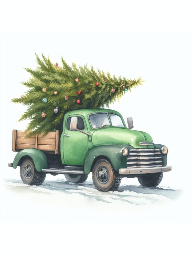 Green Truck And Christmas Tree