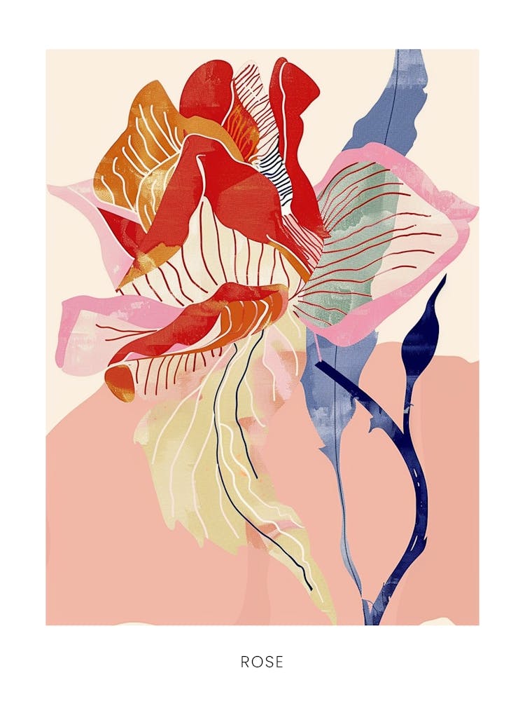 Colourful Flower Illustration Poster Rose 1