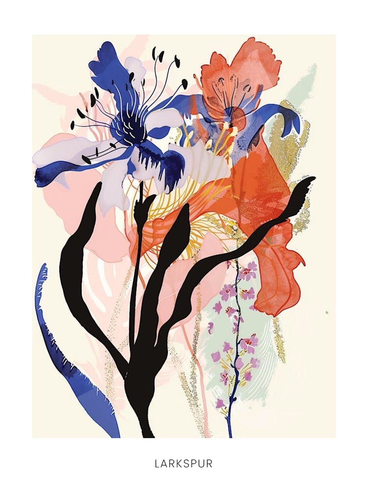 Colourful Flower Illustration Poster Larkspur 1