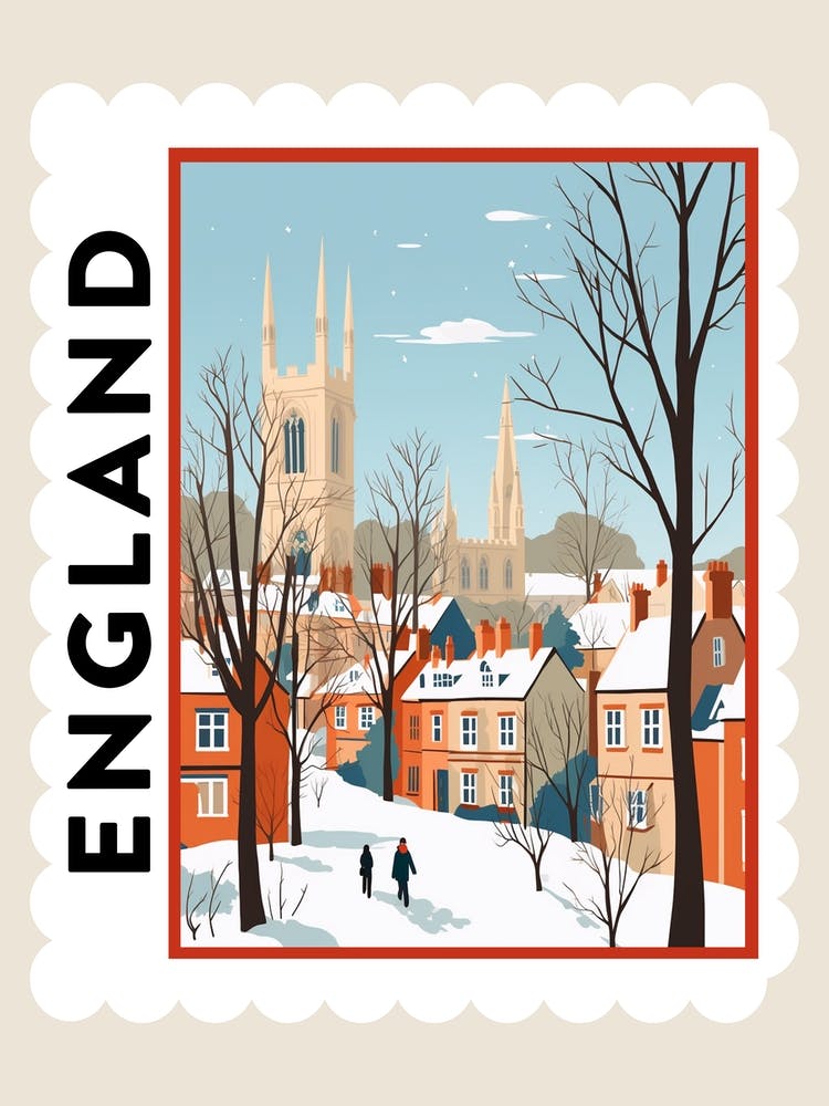 Retro Winter Stamp Poster Canterbury United Kingdom 3