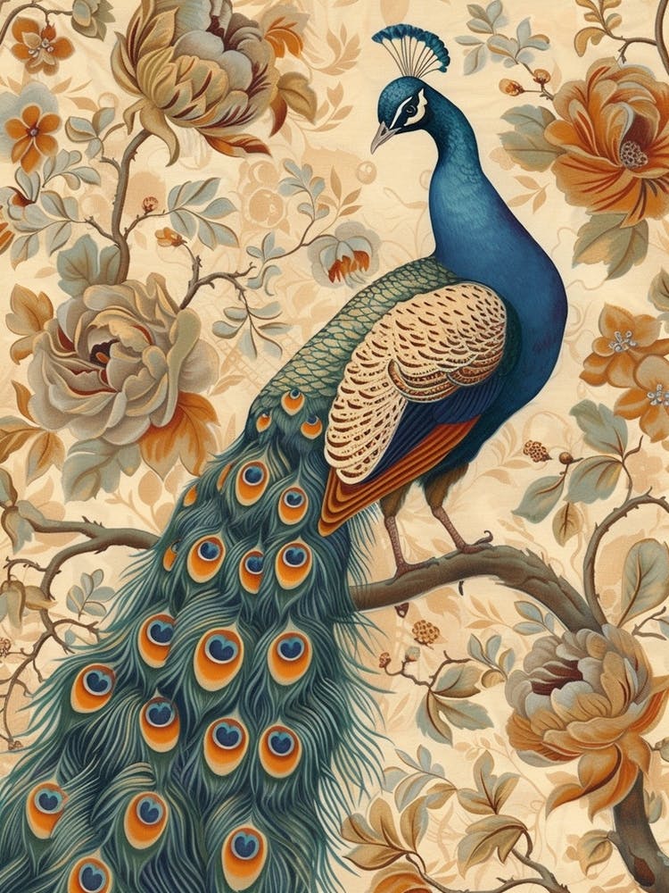 Vintage Sepia Peacock In A Floral Tree Wallpaper Inspired 1
