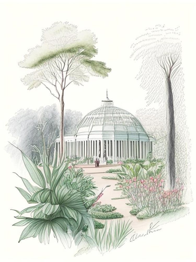 Kew Gardens, United Kingdom Vintage Pencil Drawing