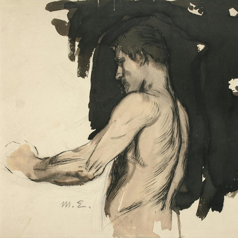 Study, Half Length Figure Of A Naked Man By Magnus Enckell