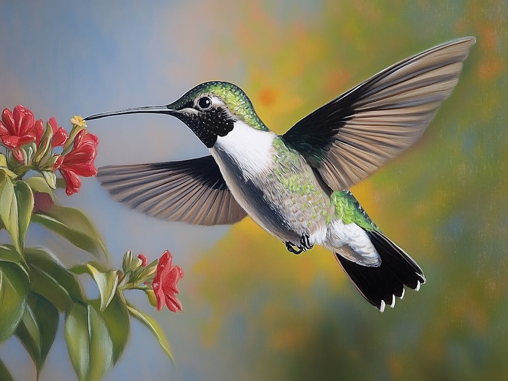 Kolibri Blumen Malerei, tropische Vögel Oilmalerei