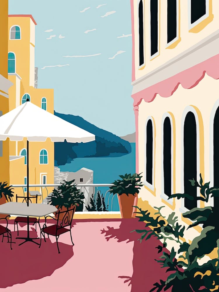 Capri, Italien, Illustration in flachen Pastelltönen 2