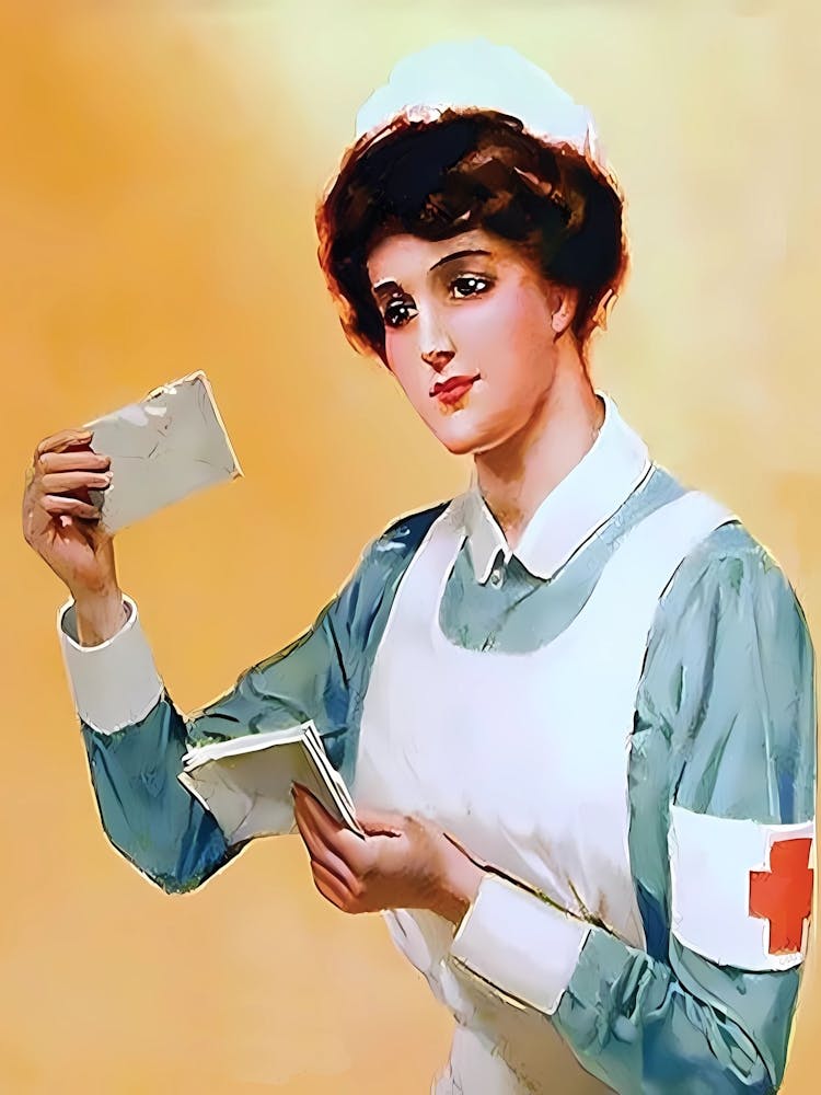Young Nurse With Letters For Soldiers, Vintage ww2 Poster