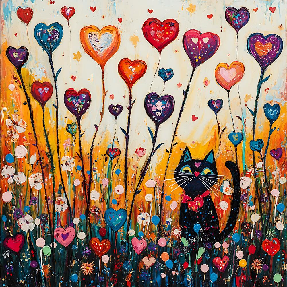 Abstract painting of a cat in a flower field 14