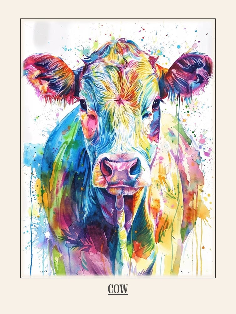 Cow Colourful Watercolour 3 Poster