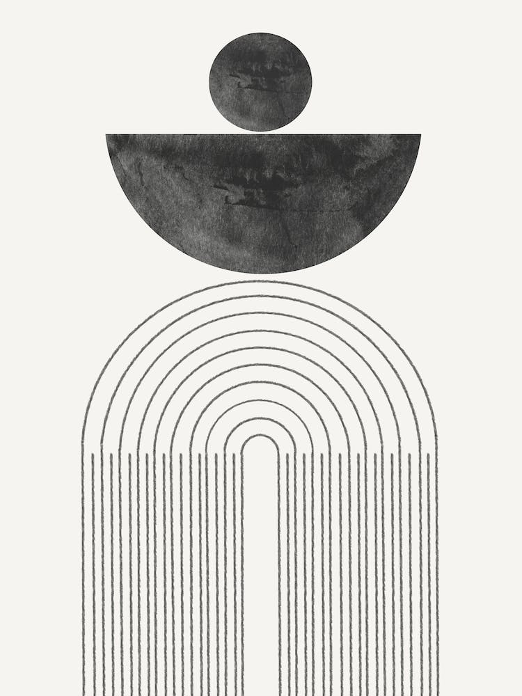 Retro Object Arch and Moon, Minimalist Neutral color Graphic Art